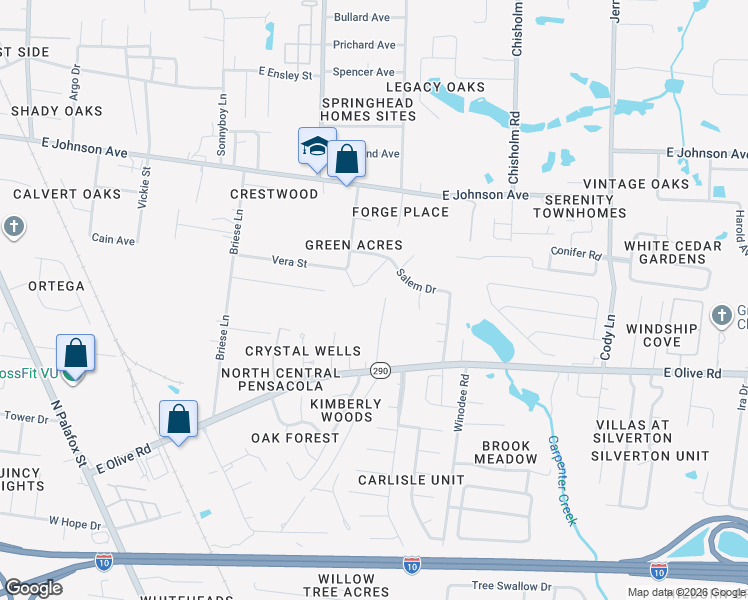 map of restaurants, bars, coffee shops, grocery stores, and more near 426 East Olive Road in Pensacola