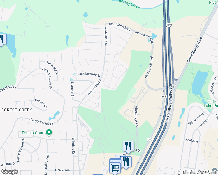 map of restaurants, bars, coffee shops, grocery stores, and more near 113 Muenster Drive in Hutto