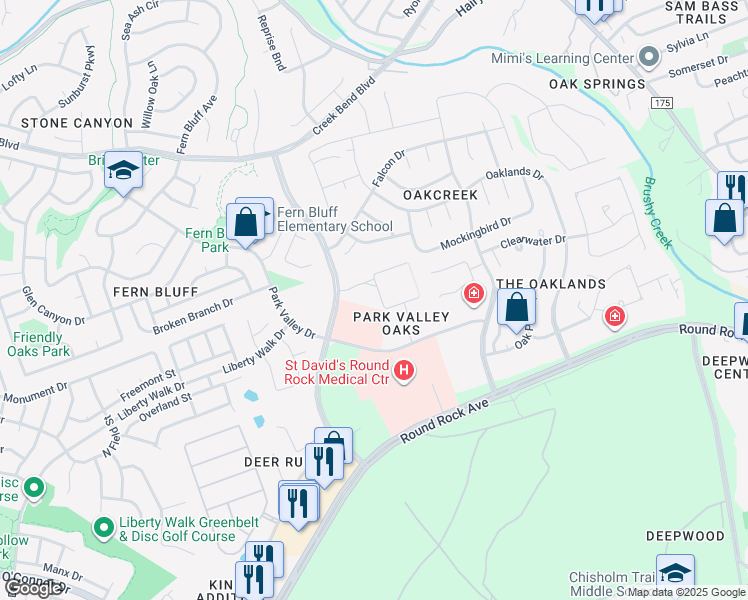 map of restaurants, bars, coffee shops, grocery stores, and more near 7200 Wyoming Springs Drive in Round Rock