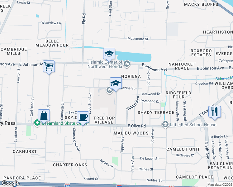 map of restaurants, bars, coffee shops, grocery stores, and more near 8300 Yancey Ave in Pensacola