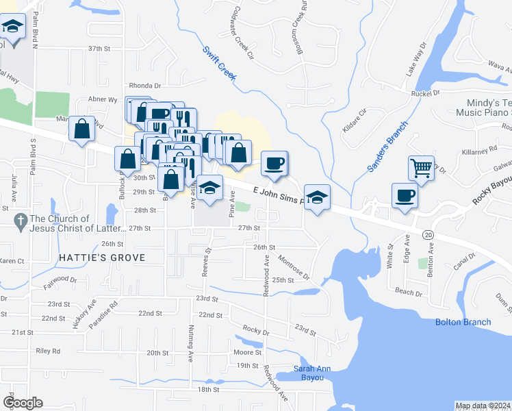 map of restaurants, bars, coffee shops, grocery stores, and more near 108 Matt Boulevard in Niceville