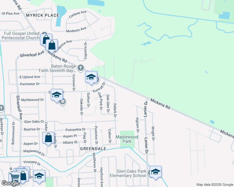 map of restaurants, bars, coffee shops, grocery stores, and more near 7907 Oak Apple Avenue in Baton Rouge