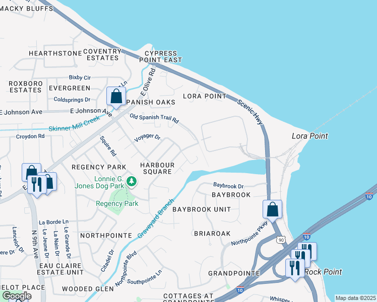 map of restaurants, bars, coffee shops, grocery stores, and more near 4814 Tradewinds Drive in Pensacola