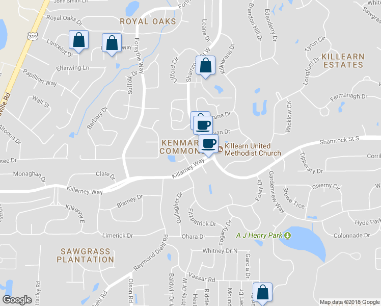 map of restaurants, bars, coffee shops, grocery stores, and more near 3584 Wexford Court in Tallahassee