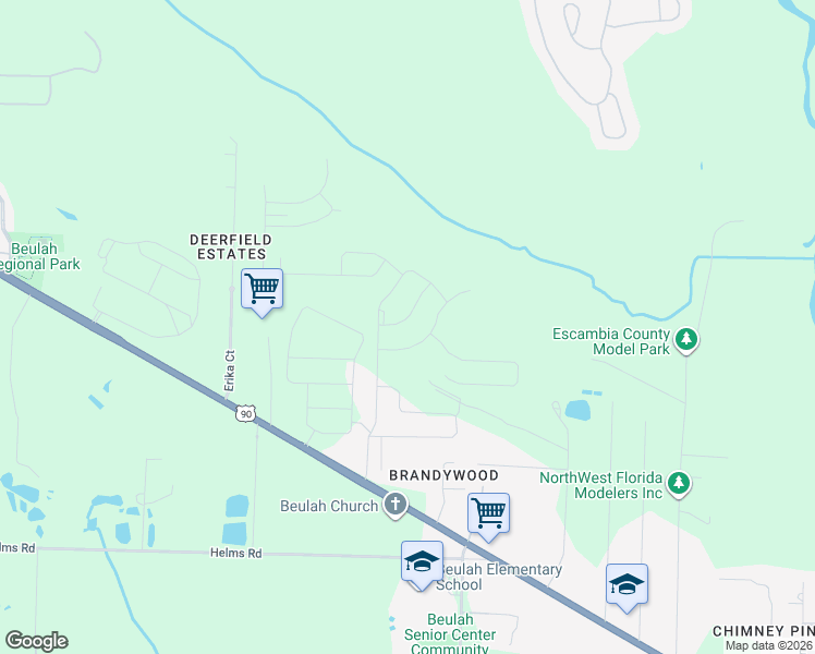map of restaurants, bars, coffee shops, grocery stores, and more near 5836 Paddock Way in Pensacola