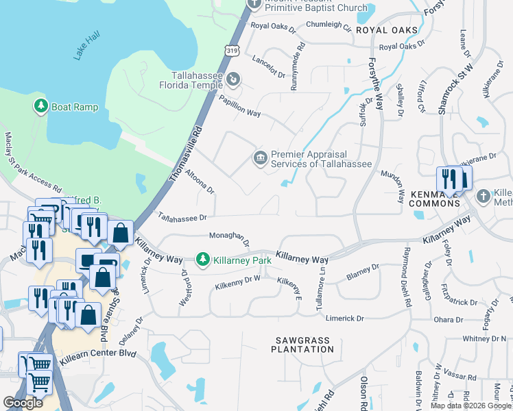 map of restaurants, bars, coffee shops, grocery stores, and more near 3701 Cassandra Drive in Tallahassee