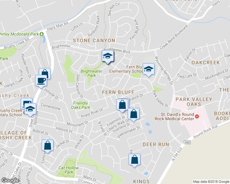 map of restaurants, bars, coffee shops, grocery stores, and more near 8330 Glen Canyon Drive in Round Rock