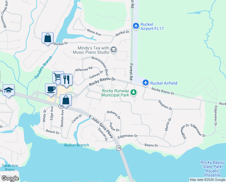 map of restaurants, bars, coffee shops, grocery stores, and more near 306 Branch Hill Park in Niceville