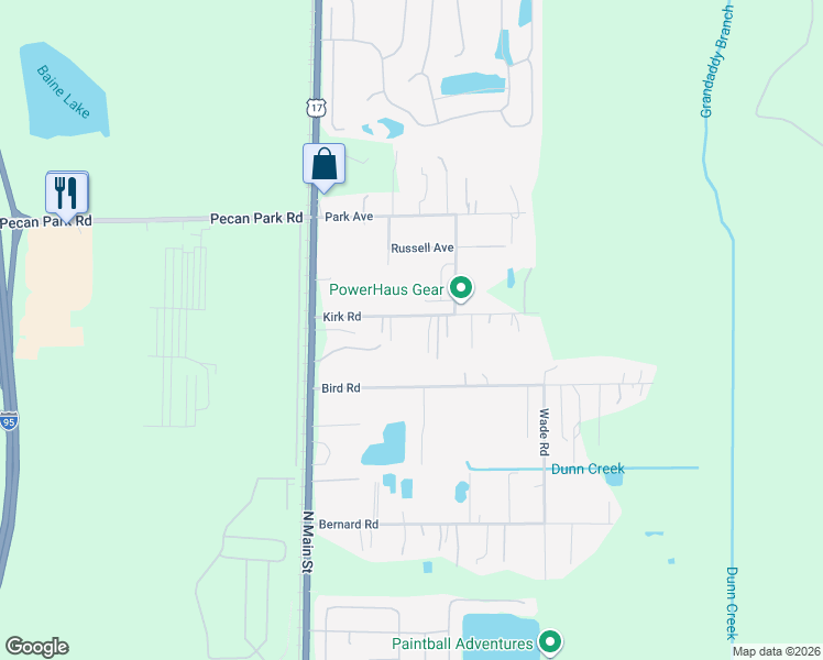 map of restaurants, bars, coffee shops, grocery stores, and more near 136 Kirk Road in Jacksonville