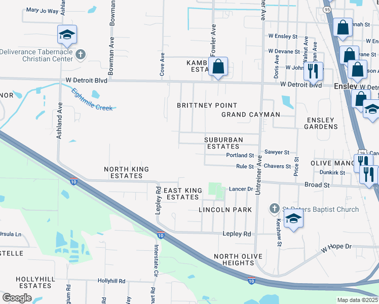 map of restaurants, bars, coffee shops, grocery stores, and more near 1471 Germain Street in Pensacola