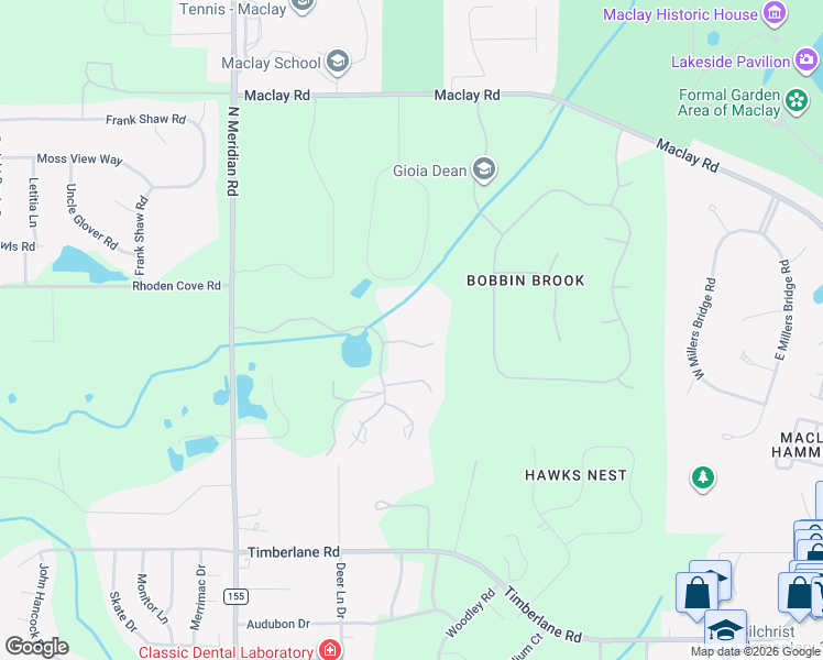 map of restaurants, bars, coffee shops, grocery stores, and more near 511 River Pond Court in Tallahassee