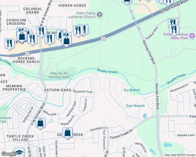 map of restaurants, bars, coffee shops, grocery stores, and more near 700 Expedition Way in Round Rock