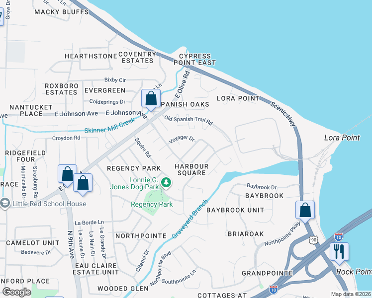 map of restaurants, bars, coffee shops, grocery stores, and more near 4760 Yacht Harbor Drive in Pensacola
