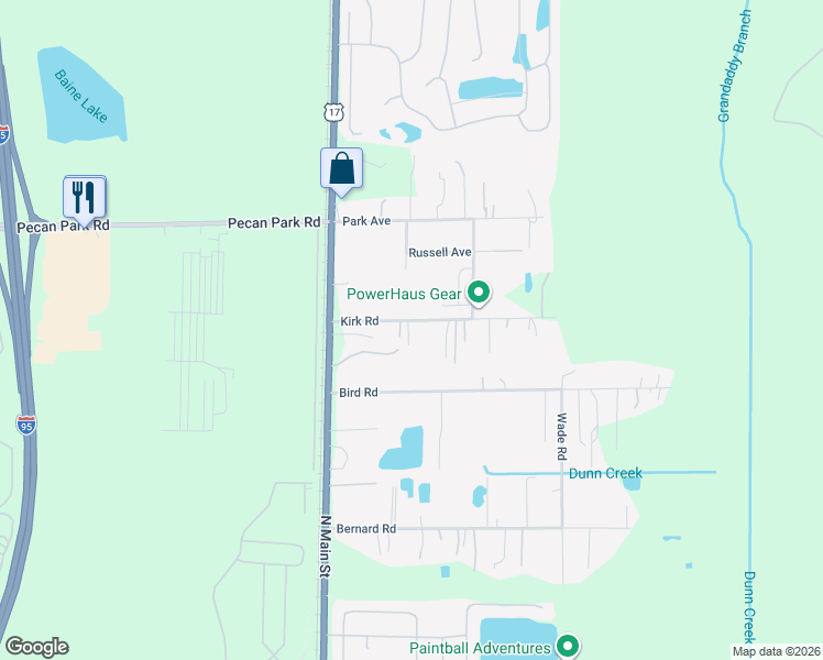 map of restaurants, bars, coffee shops, grocery stores, and more near 136 Kirk Road in Jacksonville
