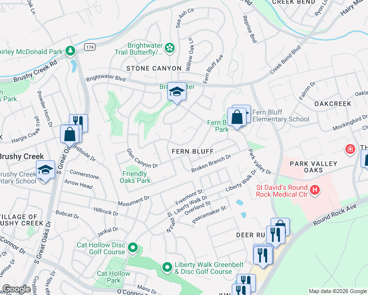 map of restaurants, bars, coffee shops, grocery stores, and more near 8323 Columbia Falls Drive in Round Rock