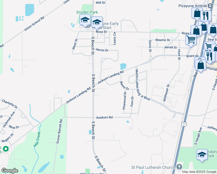 map of restaurants, bars, coffee shops, grocery stores, and more near 1300-1398 Sally Dr in Picayune