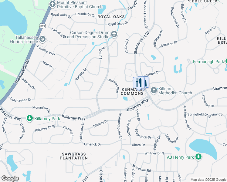 map of restaurants, bars, coffee shops, grocery stores, and more near 2305 Carrick Court in Tallahassee