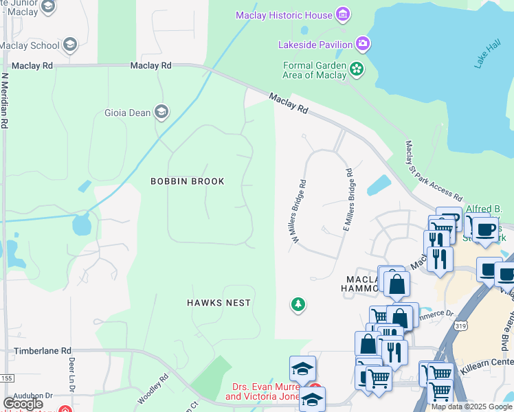map of restaurants, bars, coffee shops, grocery stores, and more near 3968 Bobbin Brook Circle in Tallahassee