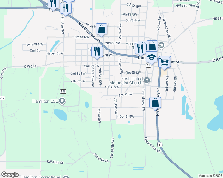 map of restaurants, bars, coffee shops, grocery stores, and more near 512 5th Avenue Southwest in Jasper