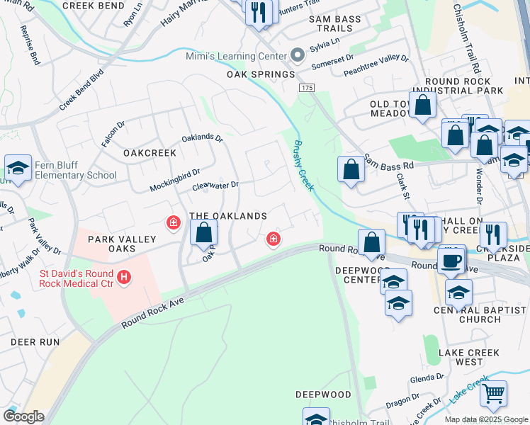 map of restaurants, bars, coffee shops, grocery stores, and more near 1914 Spring Hollow Path in Round Rock