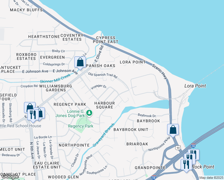 map of restaurants, bars, coffee shops, grocery stores, and more near 4820 Yacht Harbor Drive in Pensacola