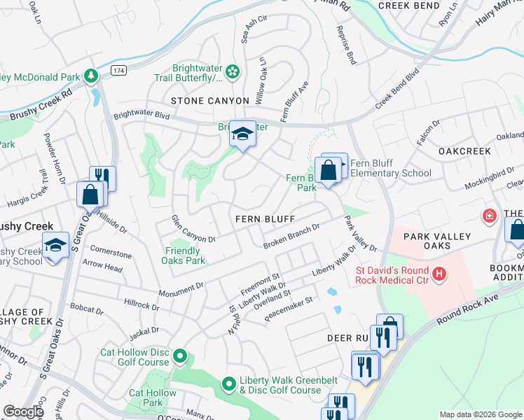 map of restaurants, bars, coffee shops, grocery stores, and more near 8323 Columbia Falls Drive in Round Rock