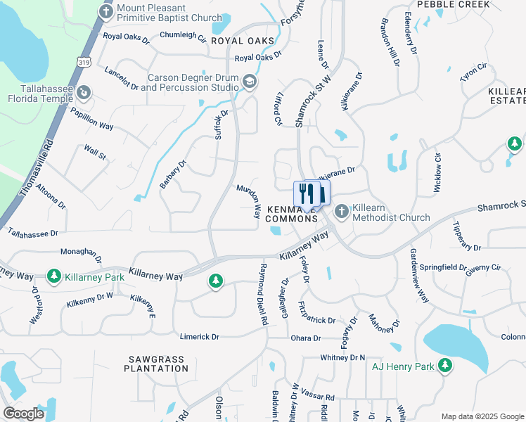 map of restaurants, bars, coffee shops, grocery stores, and more near 3717 Mundon Way in Tallahassee