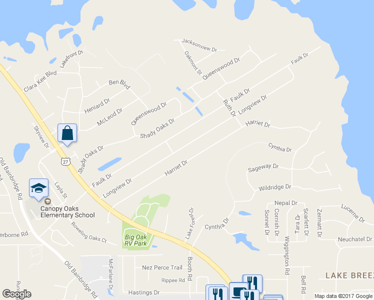 map of restaurants, bars, coffee shops, grocery stores, and more near 2041 Longview Drive in Tallahassee