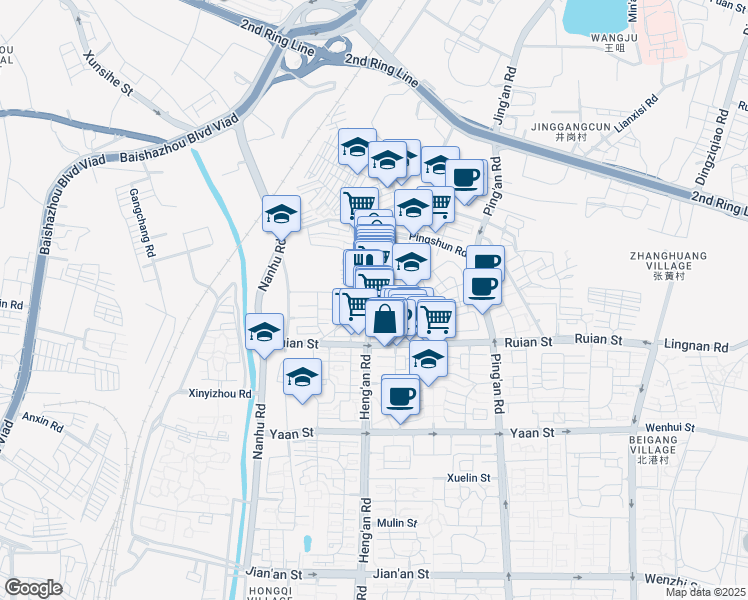 map of restaurants, bars, coffee shops, grocery stores, and more near 260 Heng An Lu in Wu Han Shi