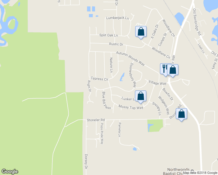 map of restaurants, bars, coffee shops, grocery stores, and more near 5800 Doonesbury Way in Tallahassee