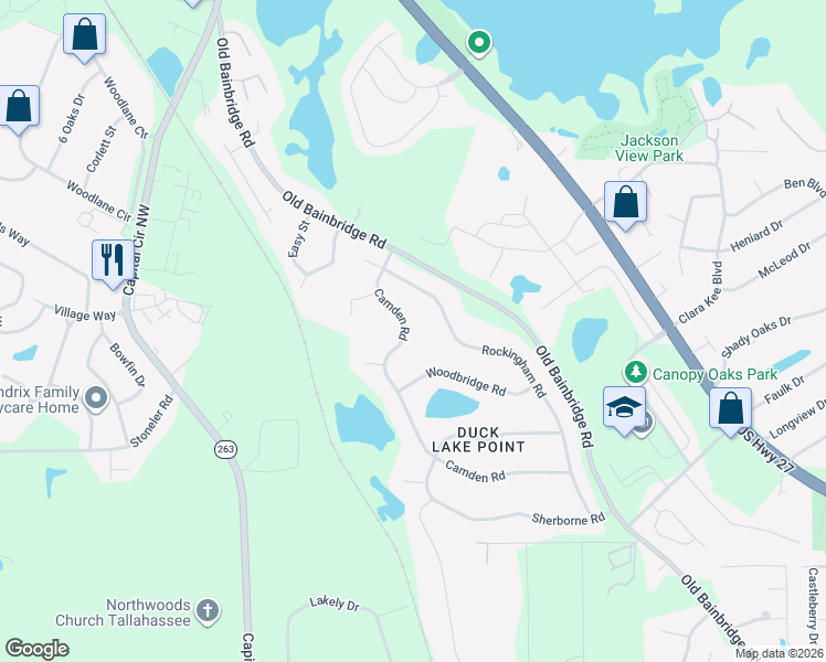 map of restaurants, bars, coffee shops, grocery stores, and more near 4458 Camden Road in Tallahassee