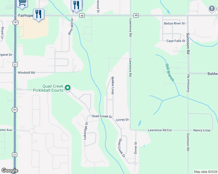 map of restaurants, bars, coffee shops, grocery stores, and more near 19891 Bunker Loop in Fairhope