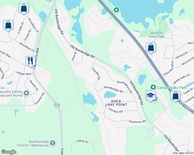 map of restaurants, bars, coffee shops, grocery stores, and more near 4458 Camden Road in Tallahassee