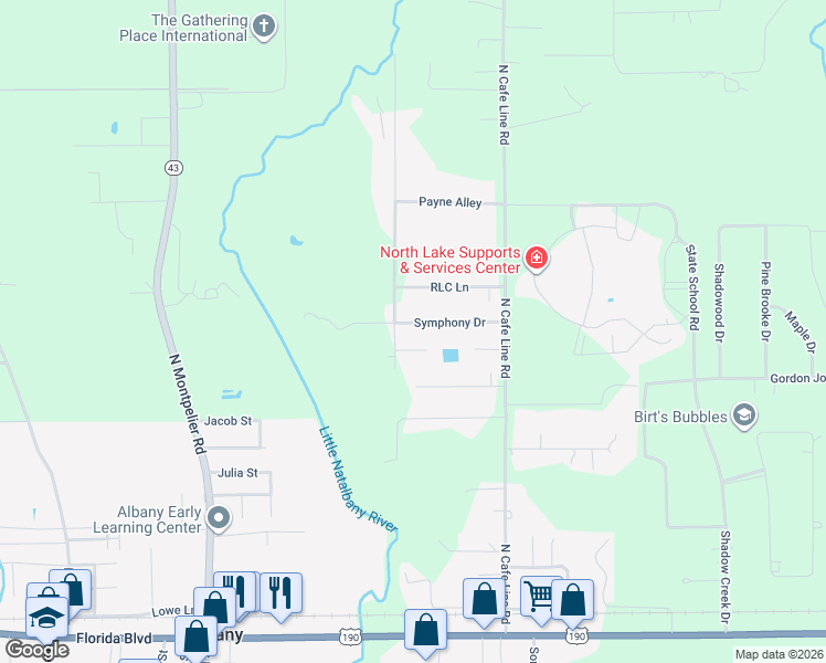 map of restaurants, bars, coffee shops, grocery stores, and more near 30522 Symphony Drive in Albany