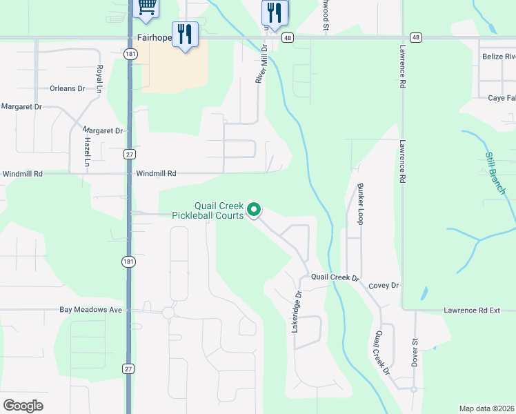 map of restaurants, bars, coffee shops, grocery stores, and more near 19870 Quail Circle in Fairhope