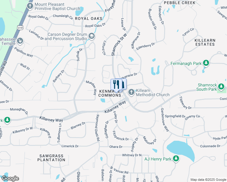 map of restaurants, bars, coffee shops, grocery stores, and more near 3640 Killarney Plaza Drive in Tallahassee
