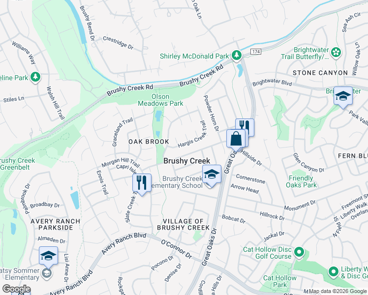 map of restaurants, bars, coffee shops, grocery stores, and more near 1415 Hargis Creek Trail in Austin