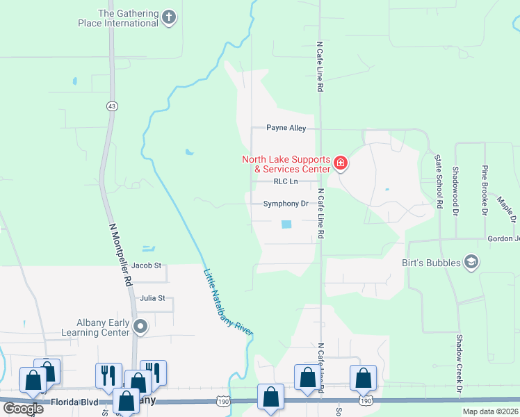 map of restaurants, bars, coffee shops, grocery stores, and more near 30522 Symphony Drive in Albany