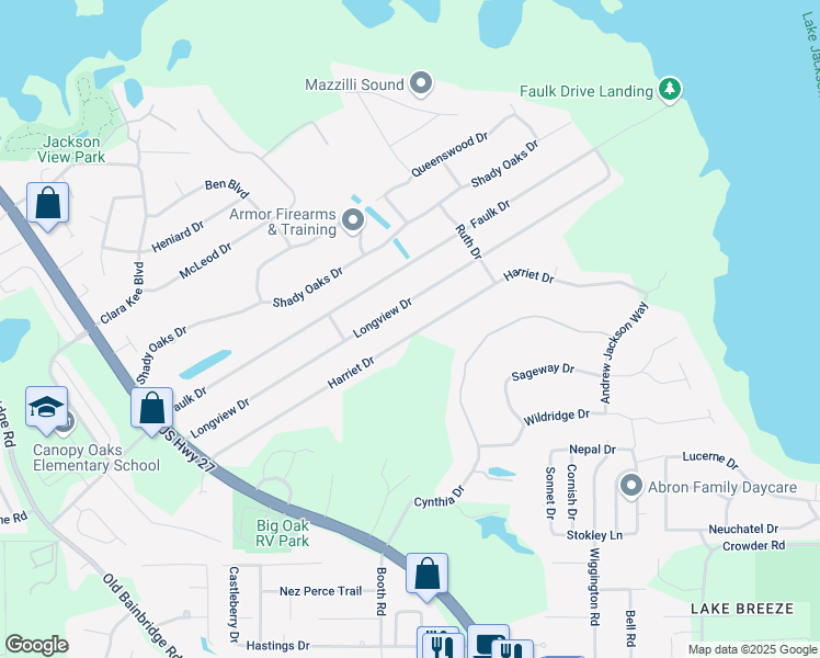 map of restaurants, bars, coffee shops, grocery stores, and more near 2032 Harriet Drive in Tallahassee