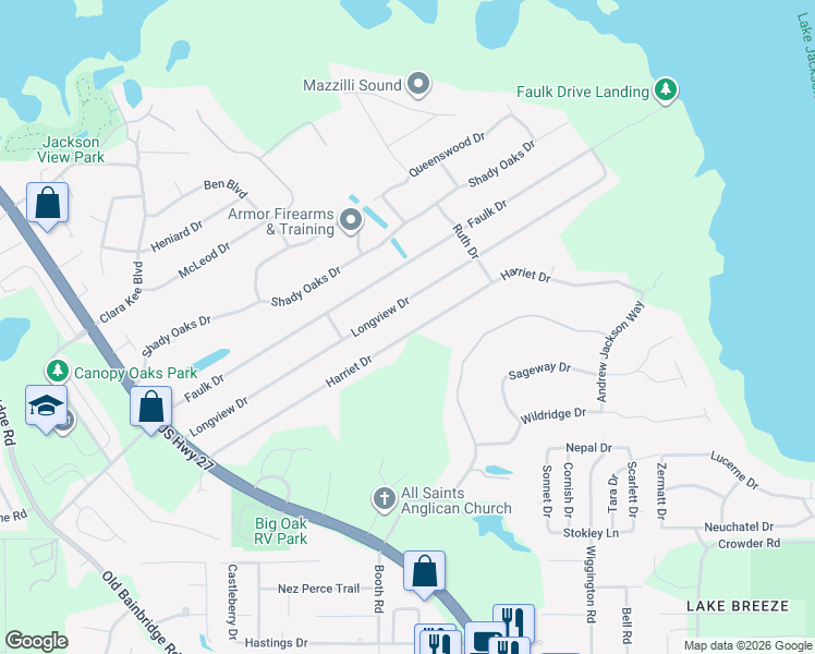 map of restaurants, bars, coffee shops, grocery stores, and more near 2032 Harriet Drive in Tallahassee