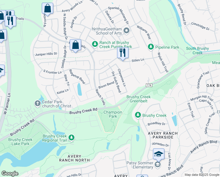 map of restaurants, bars, coffee shops, grocery stores, and more near 514 Acadia Bend in Cedar Park