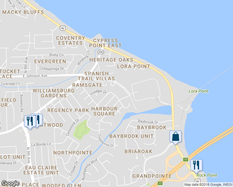map of restaurants, bars, coffee shops, grocery stores, and more near 4820 Yacht Harbor Drive in Pensacola