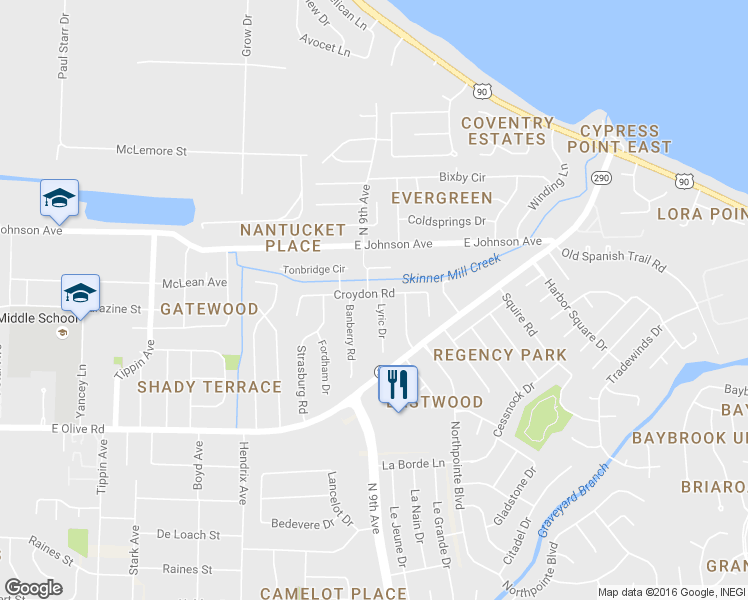 map of restaurants, bars, coffee shops, grocery stores, and more near 8343 Lyric Drive in Pensacola