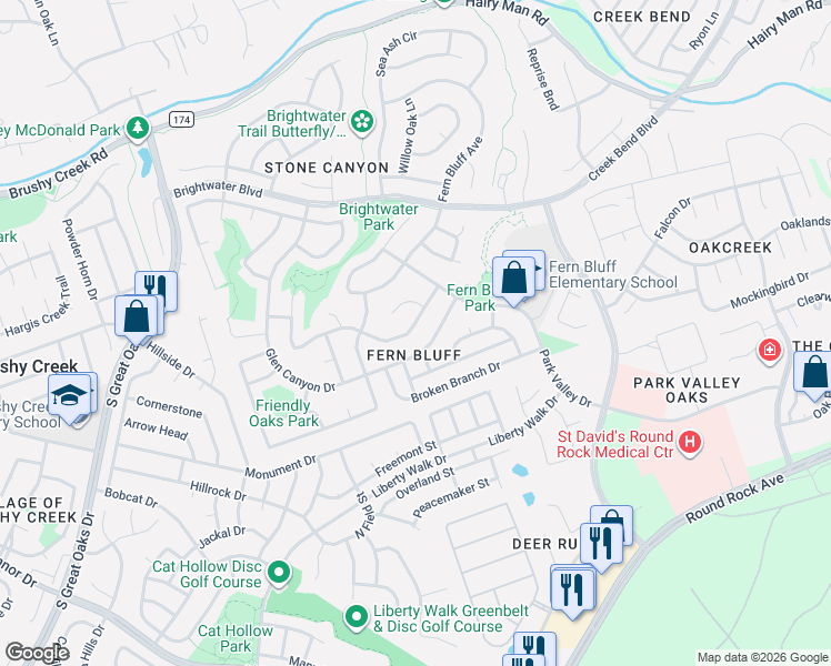 map of restaurants, bars, coffee shops, grocery stores, and more near 8323 Columbia Falls Drive in Round Rock