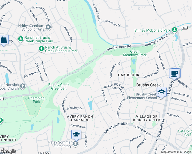 map of restaurants, bars, coffee shops, grocery stores, and more near 16912 Crystal Downs Cove in Austin