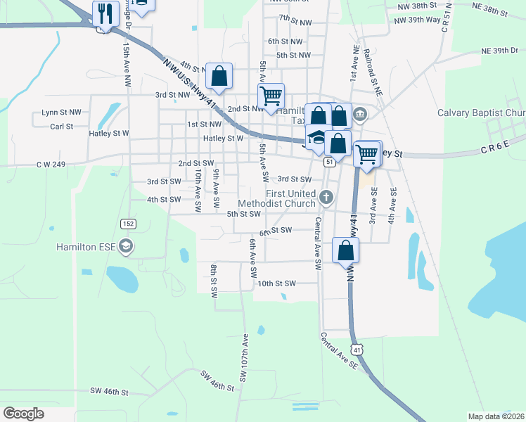 map of restaurants, bars, coffee shops, grocery stores, and more near 512 5th Avenue Southwest in Jasper