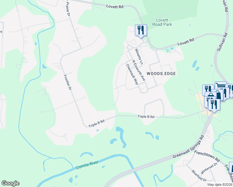 map of restaurants, bars, coffee shops, grocery stores, and more near 13072 West Waterside Drive in Baton Rouge