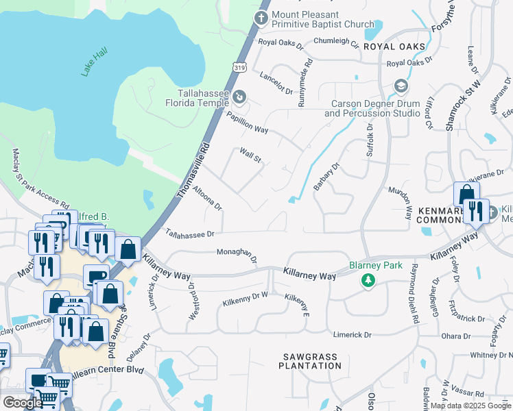 map of restaurants, bars, coffee shops, grocery stores, and more near 2254 Woodbine Drive in Tallahassee