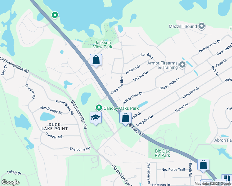 map of restaurants, bars, coffee shops, grocery stores, and more near 2253 Clara Kee Boulevard in Tallahassee