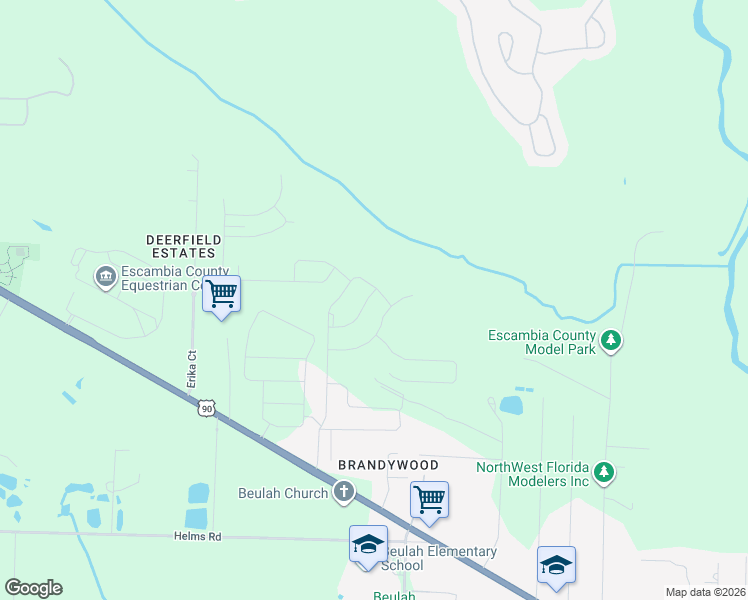 map of restaurants, bars, coffee shops, grocery stores, and more near 5836 Paddock Way in Pensacola